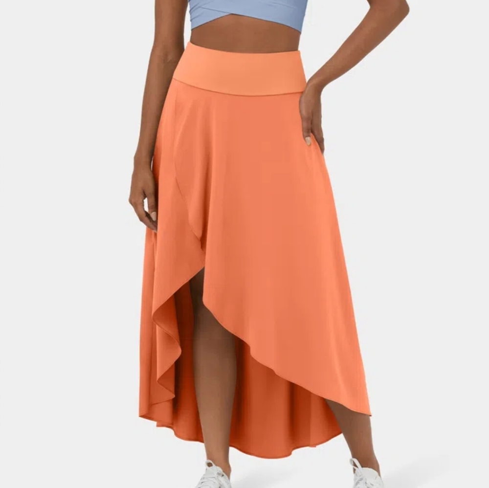 Halara Size Small Breezeful Ruffle 2-in-1 Quick Dry Flowy Hi-Low Maxi Skirt S